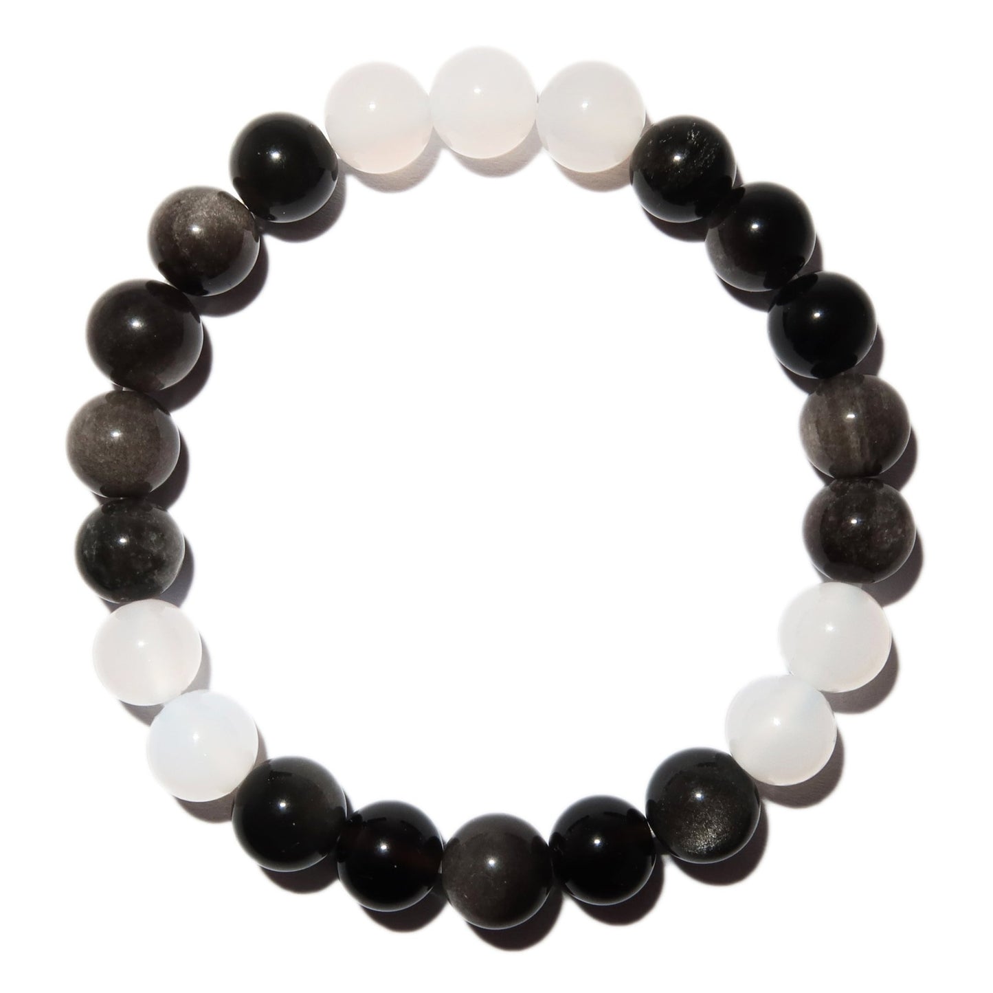 Elegantes Weißer Achat und Silberobsidian Armband für Damen - stilvoll & kraftvoll - YuCharm