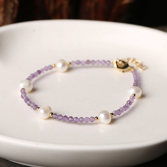 A2 Amethyst Modisches natürliches Turmalin-Süßwasserperlen-Armband, Temperament, einfaches Regenbogen-Farben-Wald-Studenten-Armband, schmaler Abschnitt