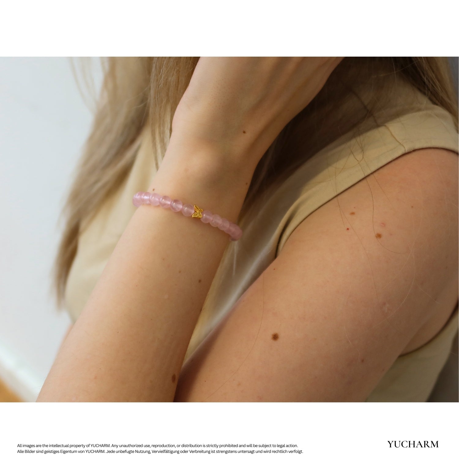 Rosenquarz und 24K Vergoldeter Silber-Schmetterling Armband