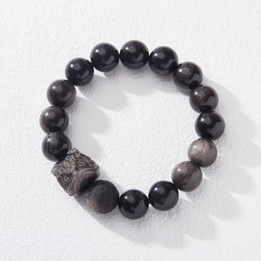 Natürliche silberne Obsidian-Löwen-Erwachens-Armbänder, Meteorit-Planeten-Obsidian-Design-Armbänder für Männer und Frauen, Paare, Armbänder im Großhandel