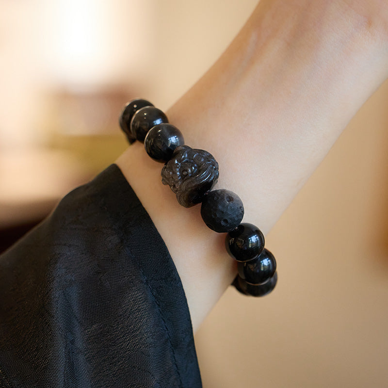 Natürliche silberne Obsidian-Löwen-Erwachens-Armbänder, Meteorit-Planeten-Obsidian-Design-Armbänder für Männer und Frauen, Paare, Armbänder im Großhandel