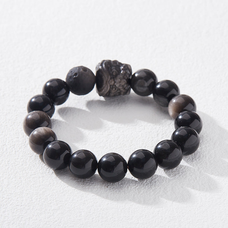 Natürliche silberne Obsidian-Löwen-Erwachens-Armbänder, Meteorit-Planeten-Obsidian-Design-Armbänder für Männer und Frauen, Paare, Armbänder im Großhandel