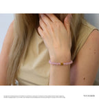 Rosenquarz und 24K Vergoldetes Silber-Kleeblatt Armband