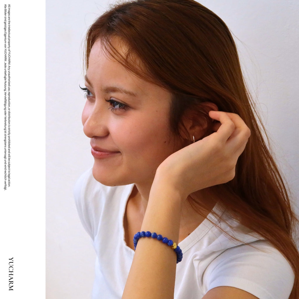 Lapis Lazuli und 24K Vergoldetes Silber-Kleeblatt Armband