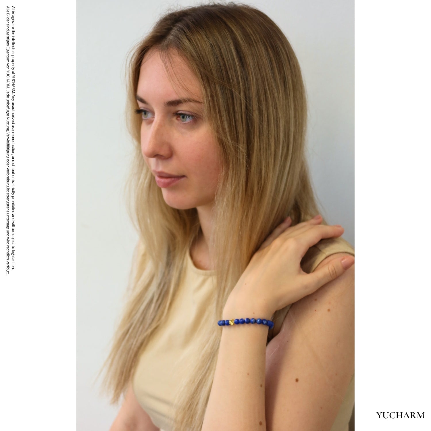 Lapis Lazuli und 24K Vergoldetes Silber-Kleeblatt Armband
