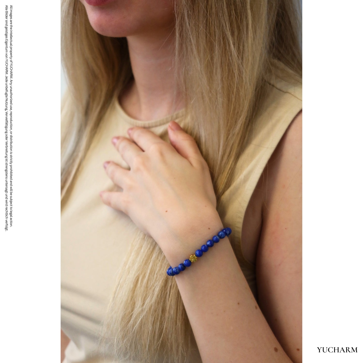 Lapis Lazuli und 24K Vergoldetes Silber-Kleeblatt Armband