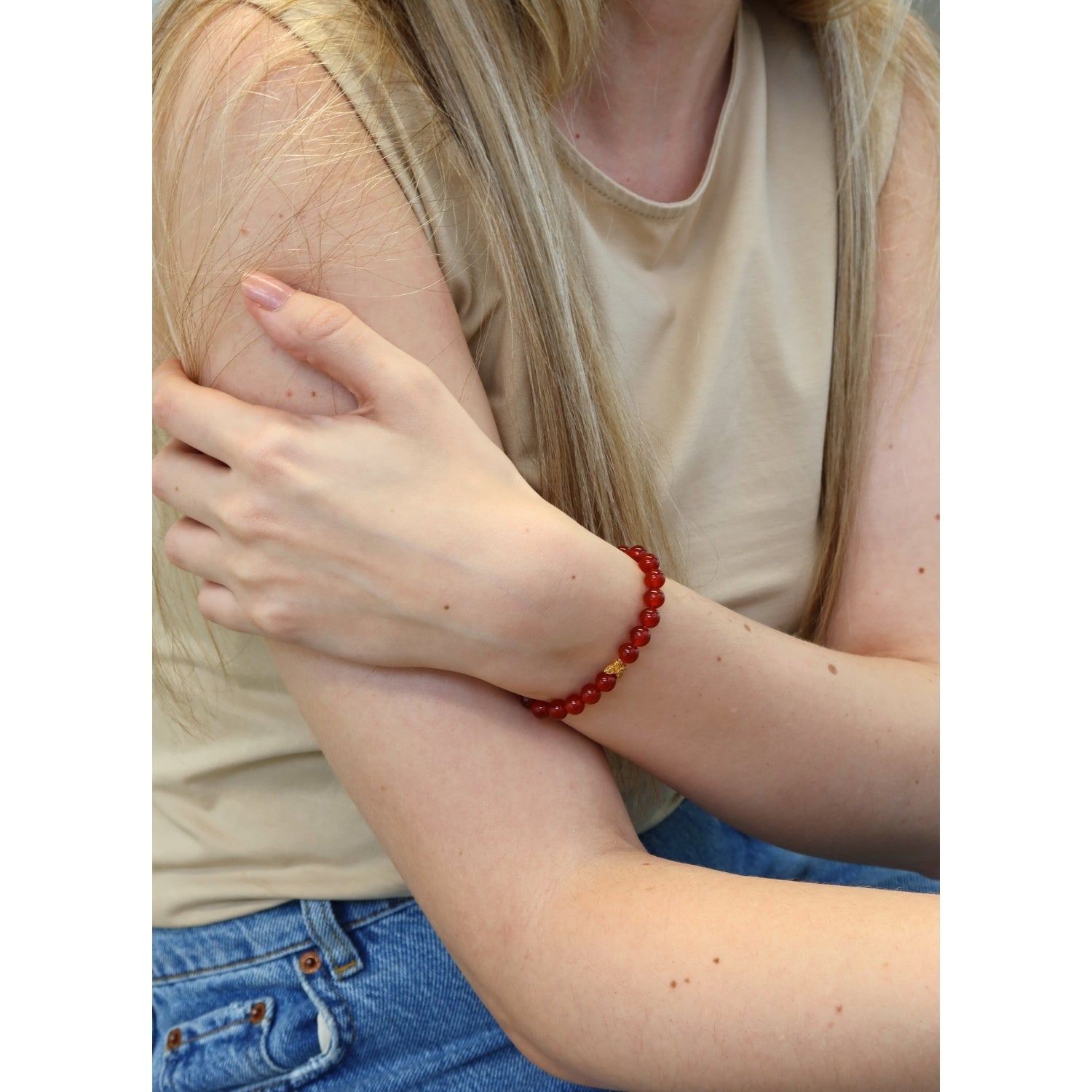 Roter Achat und 24K Vergoldeter Silber-Schmetterling Armband