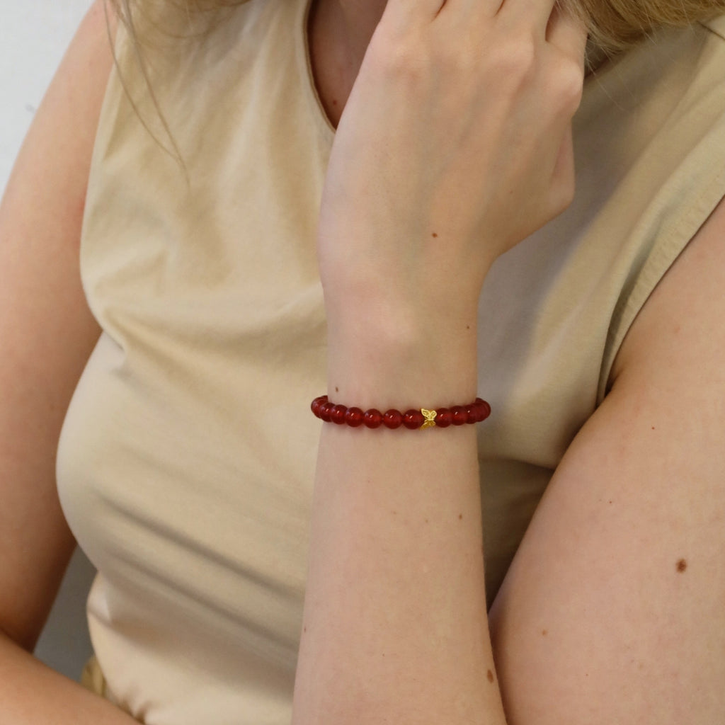 Roter Achat und 24K Vergoldeter Silber-Schmetterling Armband