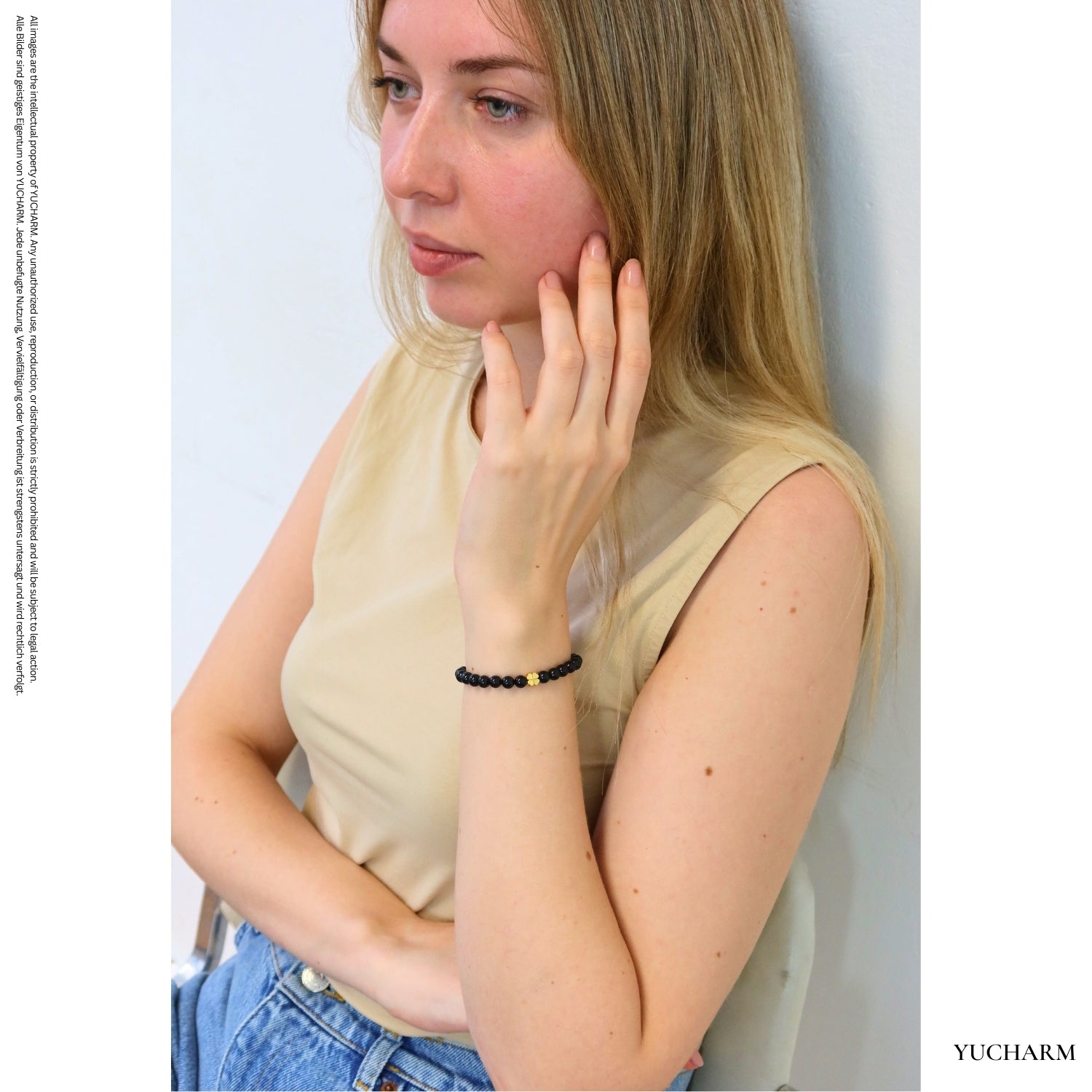 Turmalin und 24K Vergoldeter Silber-Kleeblatt Armband