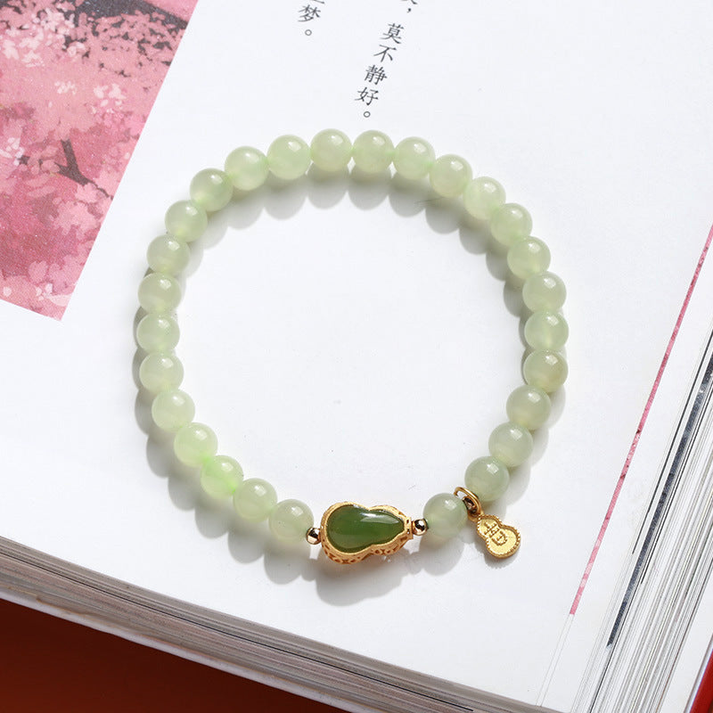 Original Design 6mm Hetian Jade Runde Perle Einzelkreis Armband für Frauen Jaspis Kürbis Jifu Stil Zubehör Hand Schmuck Großhandel