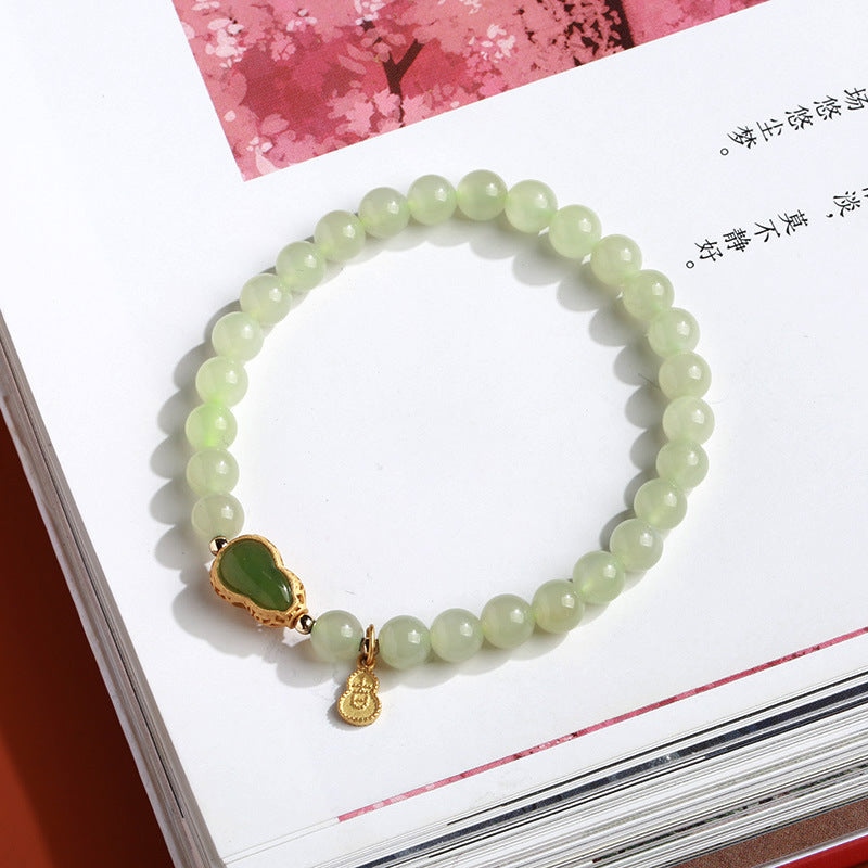 Original Design 6mm Hetian Jade Runde Perle Einzelkreis Armband für Frauen Jaspis Kürbis Jifu Stil Zubehör Hand Schmuck Großhandel