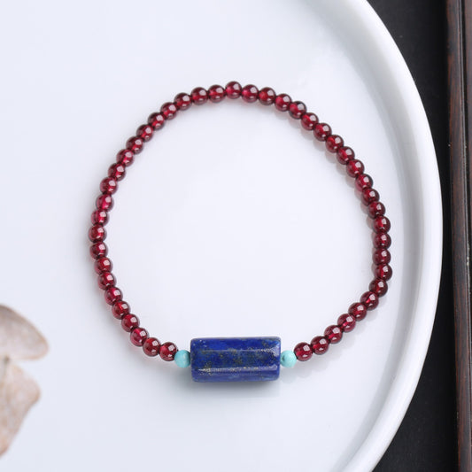 Natürliches Einzelkreis-Lila-Zahn-Schwarz-Armband, Lapislazuli-Eimer-Perlen, Retro-Ethno-Stil, Damenschmuck, Granat-Armband, exquisit