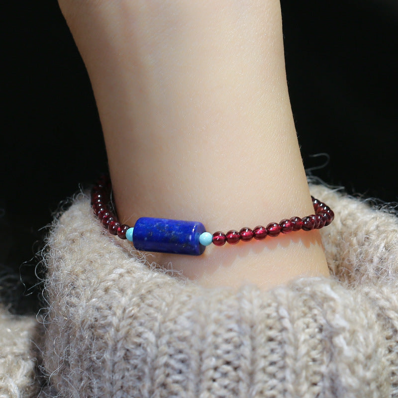 Natürliches Einzelkreis-Lila-Zahn-Schwarz-Armband, Lapislazuli-Eimer-Perlen, Retro-Ethno-Stil, Damenschmuck, Granat-Armband, exquisit