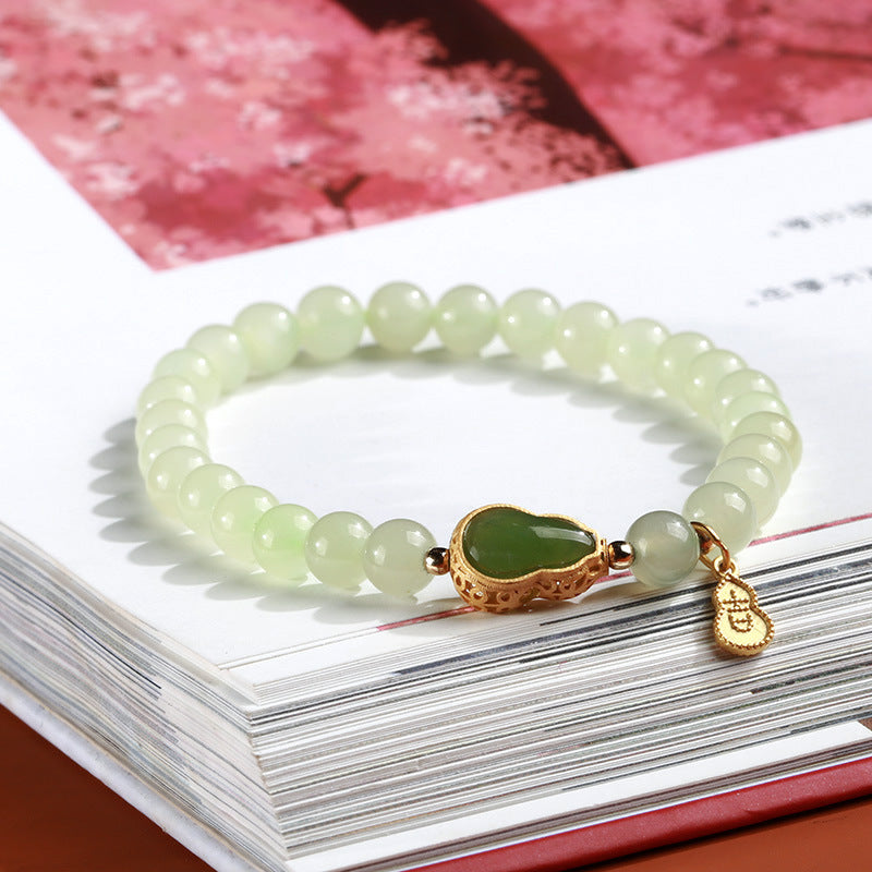 Original Design 6mm Hetian Jade Runde Perle Einzelkreis Armband für Frauen Jaspis Kürbis Jifu Stil Zubehör Hand Schmuck Großhandel