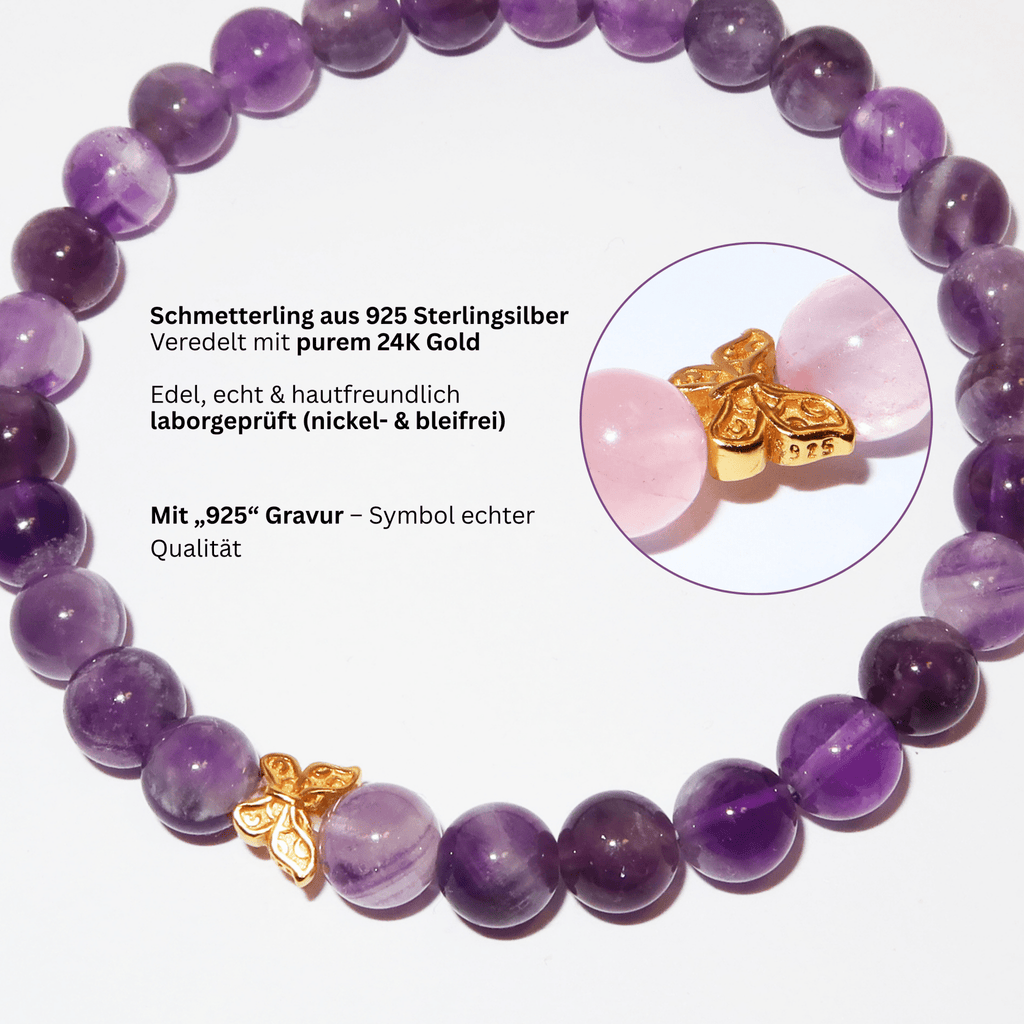 Elegantes Amethyst und 24K Vergoldeter Silber - Schmetterling Armband für Damen - stilvoll & kraftvoll - YuCharm