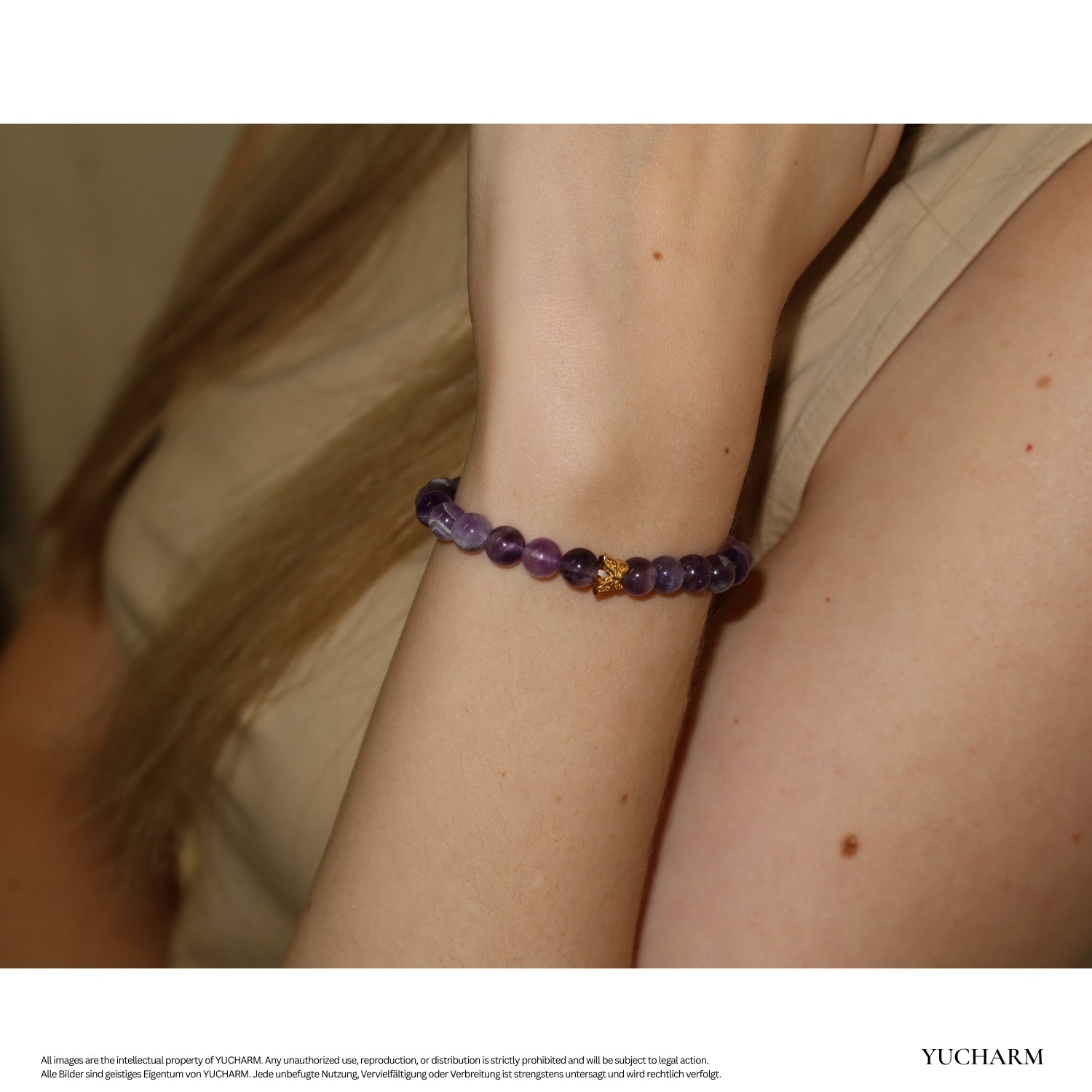 Elegantes Amethyst und 24K Vergoldeter Silber - Schmetterling Armband für Damen - stilvoll & kraftvoll - YUCHARM