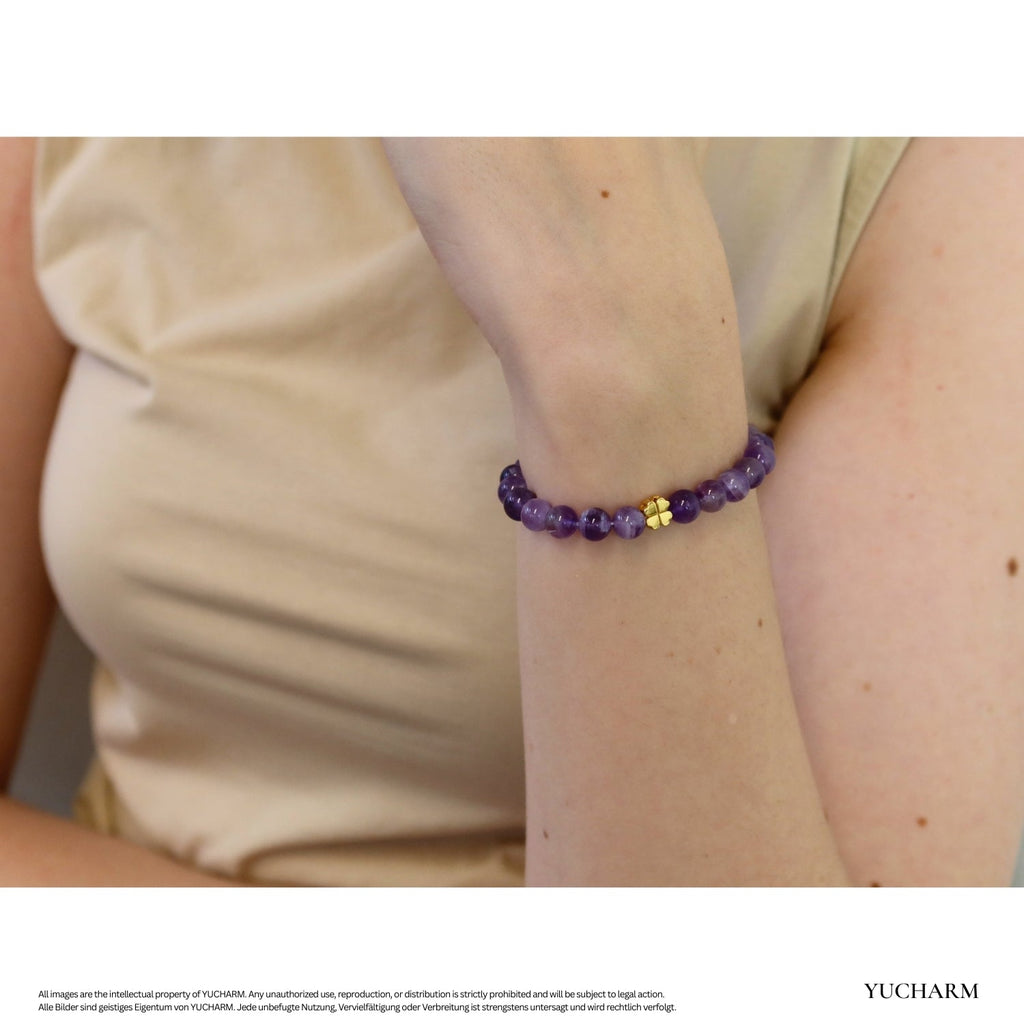 Elegantes Amethyst und 24K Vergoldetes Silber - Kleeblatt Armband für Damen - stilvoll & kraftvoll - YUCHARM