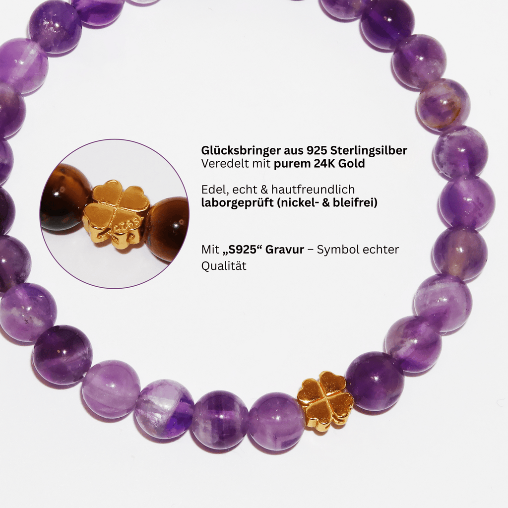 Elegantes Amethyst und 24K Vergoldetes Silber - Kleeblatt Armband für Damen - stilvoll & kraftvoll - YuCharm