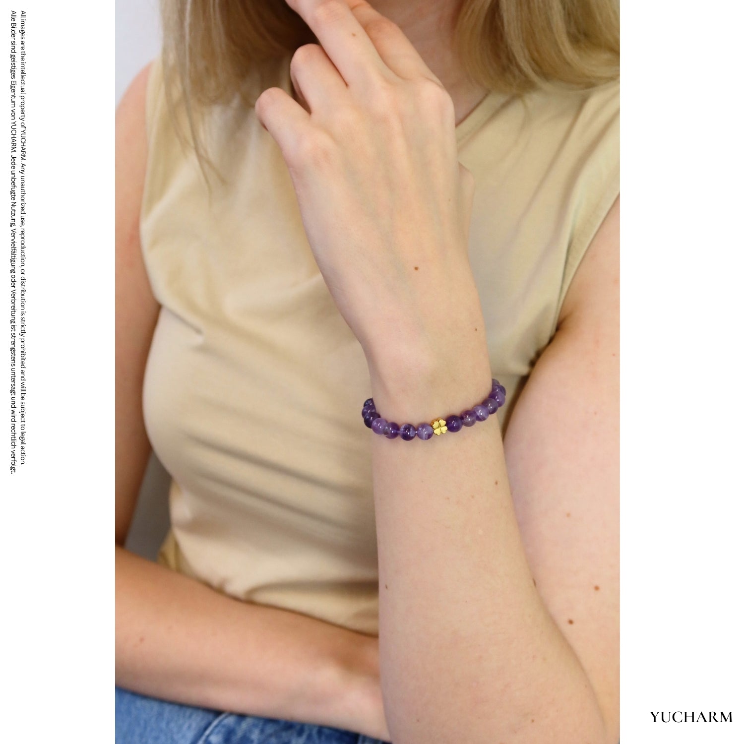 Elegantes Amethyst und 24K Vergoldetes Silber - Kleeblatt Armband für Damen - stilvoll & kraftvoll - YUCHARM