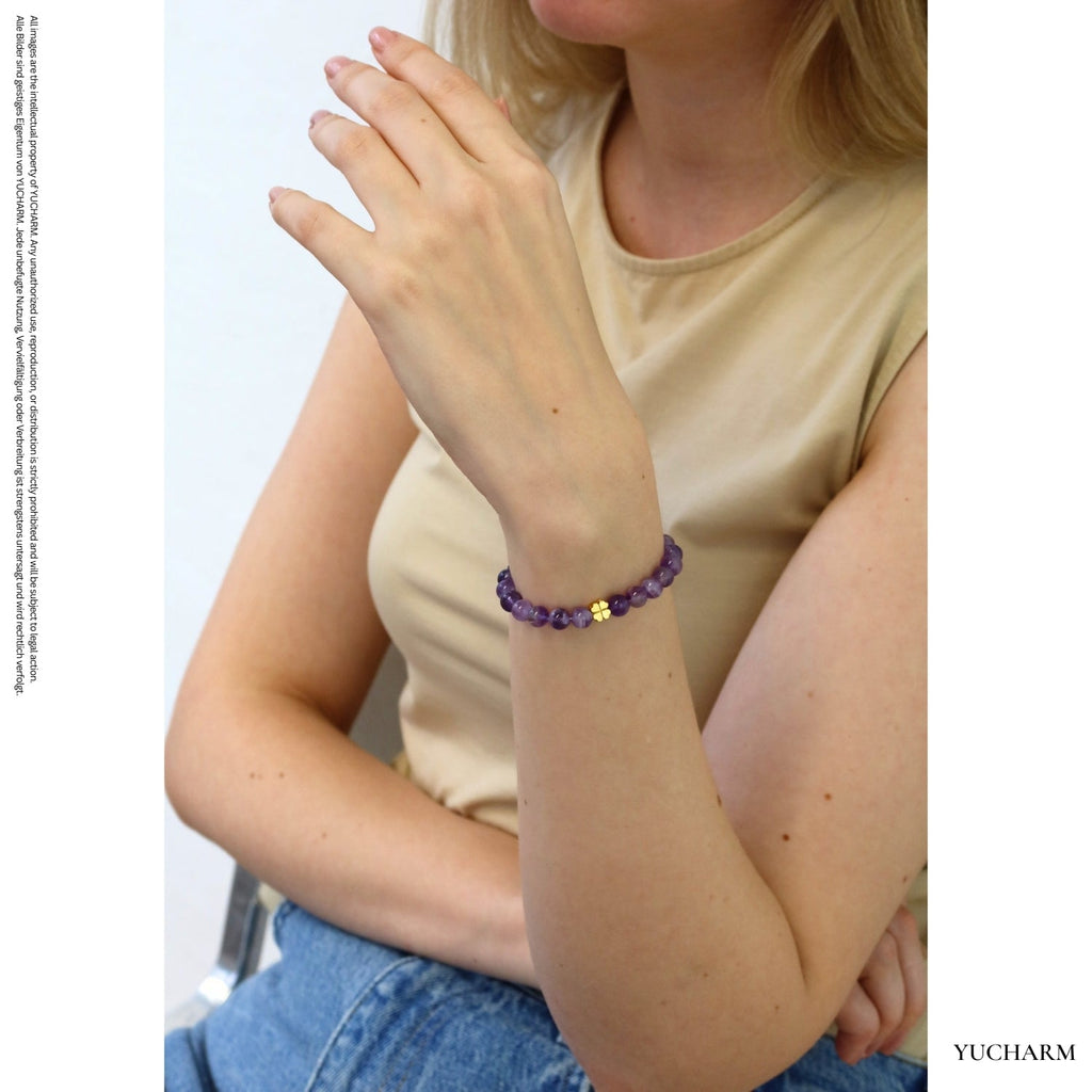 Elegantes Amethyst und 24K Vergoldetes Silber - Kleeblatt Armband für Damen - stilvoll & kraftvoll - YUCHARM