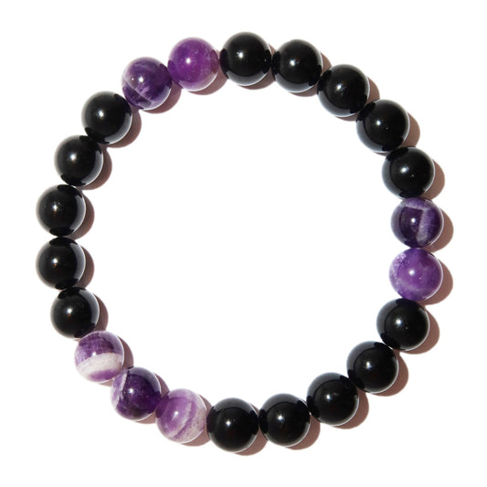 Elegantes Amethyst und Schwarzer Turmalin Armband für Damen - stilvoll & kraftvoll - YuCharm