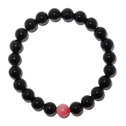 Elegantes Rhodonit und Schwarzer Achat Armband für Damen - stilvoll & kraftvoll - YuCharm
