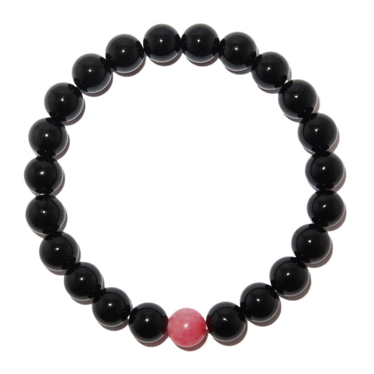 Elegantes Rhodonit und Schwarzer Achat Armband für Damen - stilvoll & kraftvoll - YuCharm
