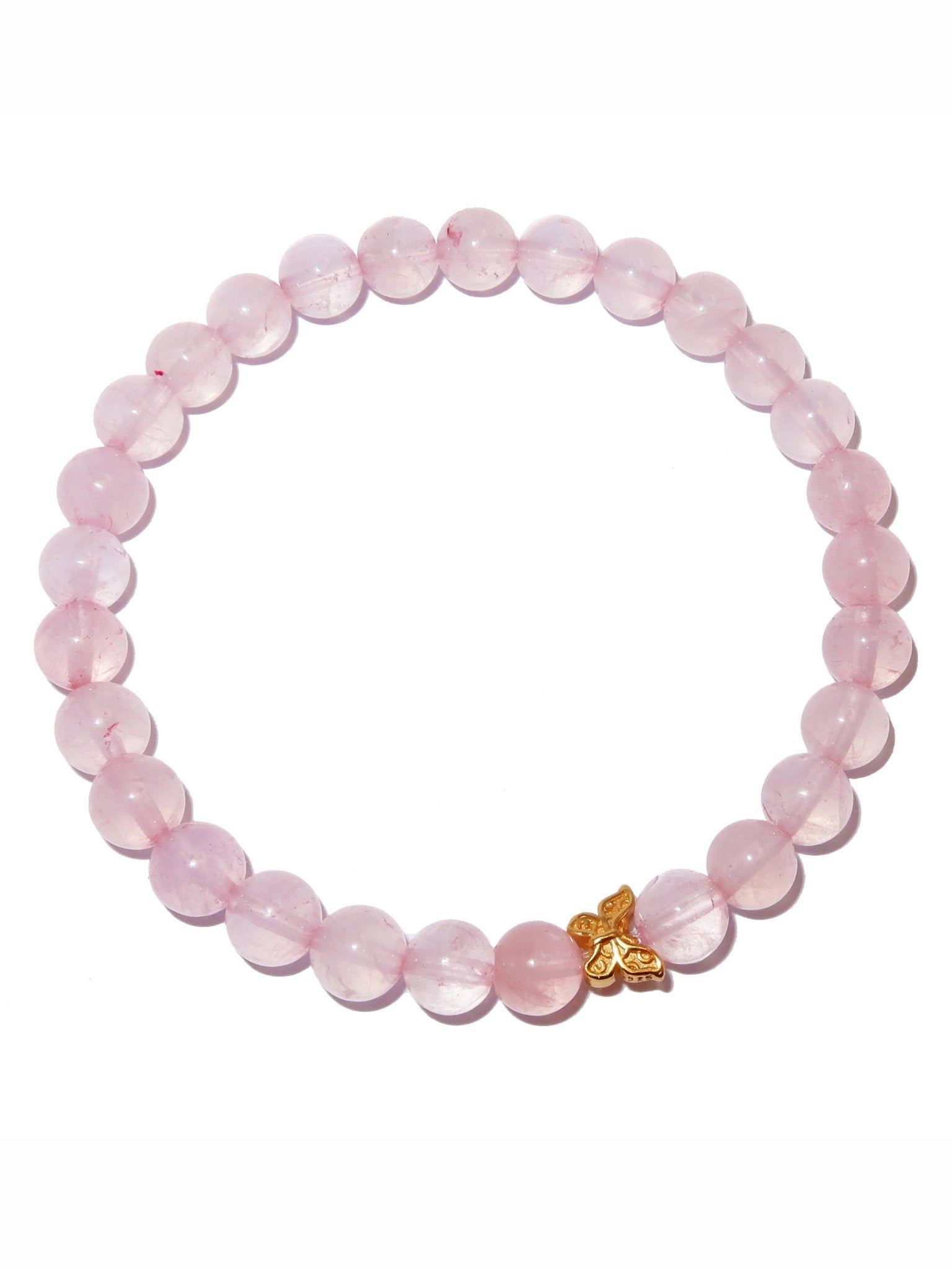 Elegantes Rosenquarz und 24K Vergoldeter Silber - Schmetterling Armband für Damen - stilvoll & kraftvoll - YuCharm