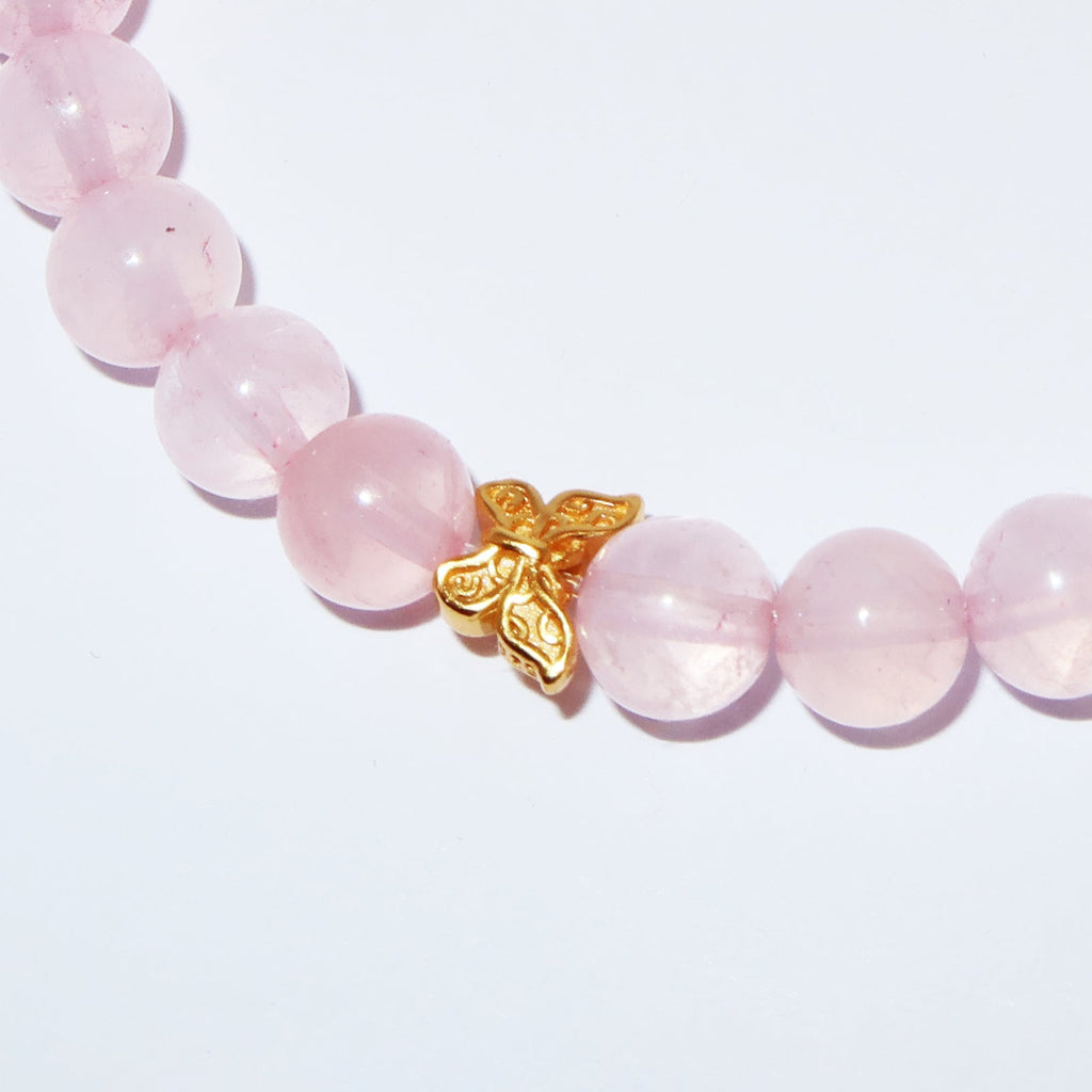 Elegantes Rosenquarz und 24K Vergoldeter Silber - Schmetterling Armband für Damen - stilvoll & kraftvoll - YuCharm