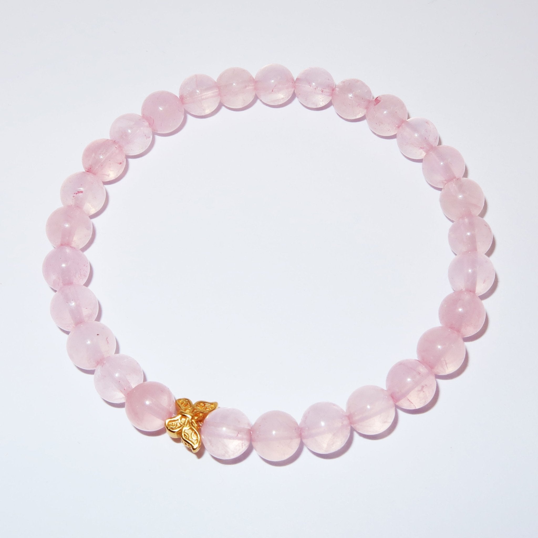 Elegantes Rosenquarz und 24K Vergoldeter Silber - Schmetterling Armband für Damen - stilvoll & kraftvoll - YuCharm