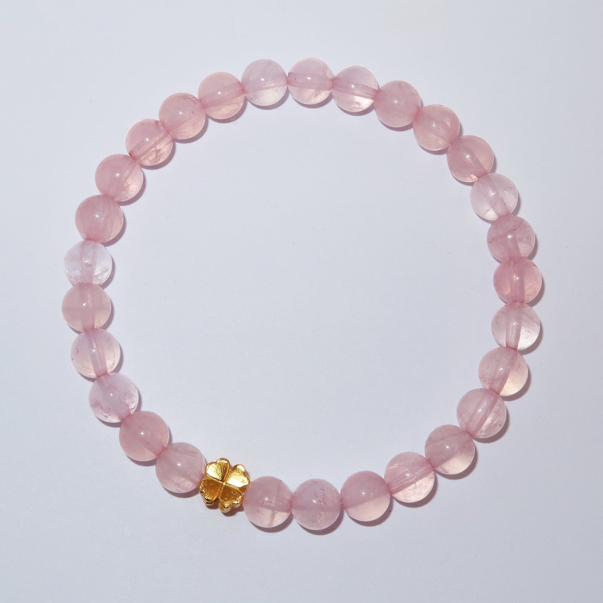Elegantes Rosenquarz und 24K Vergoldetes Silber - Kleeblatt Armband für Damen - stilvoll & kraftvoll - YuCharm