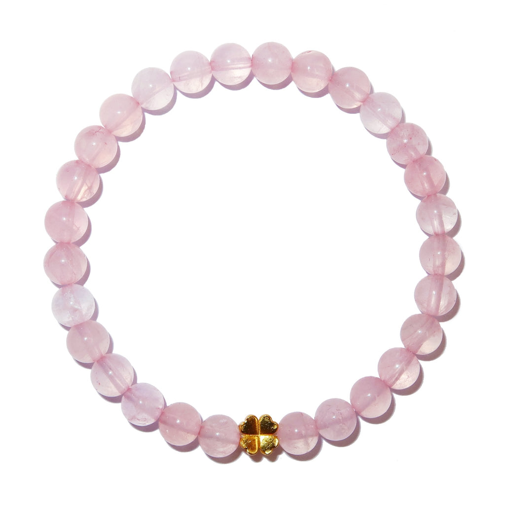 Elegantes Rosenquarz und 24K Vergoldetes Silber - Kleeblatt Armband für Damen - stilvoll & kraftvoll - YuCharm
