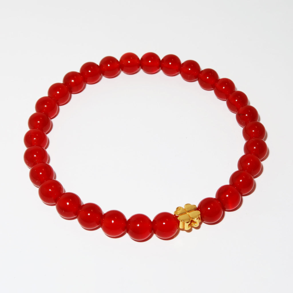 Elegantes Roter Achat und 24K Vergoldetes Silber - Kleeblatt Armband für Damen - stilvoll & kraftvoll - YuCharm