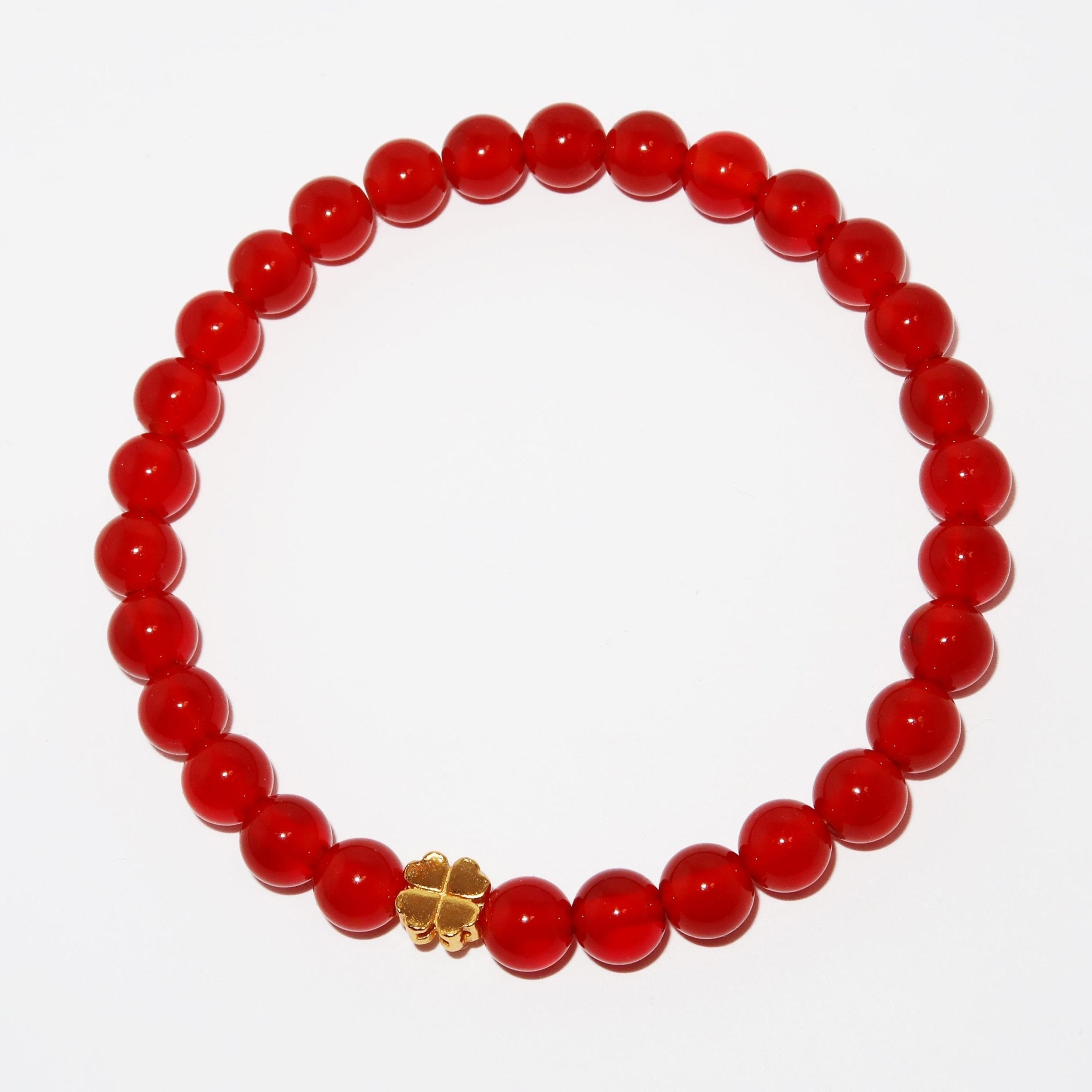 Elegantes Roter Achat und 24K Vergoldetes Silber - Kleeblatt Armband für Damen - stilvoll & kraftvoll - YuCharm