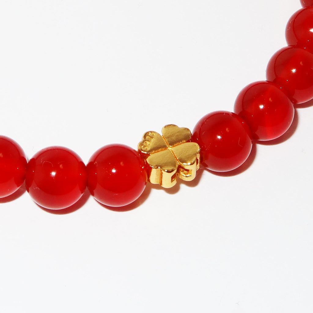 Elegantes Roter Achat und 24K Vergoldetes Silber - Kleeblatt Armband für Damen - stilvoll & kraftvoll - YuCharm