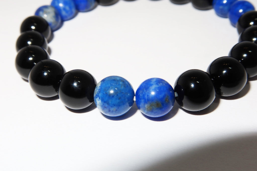 Elegantes Schwarzer Achat und Lapis Lazuli Armband für Damen - stilvoll & kraftvoll - YuCharm