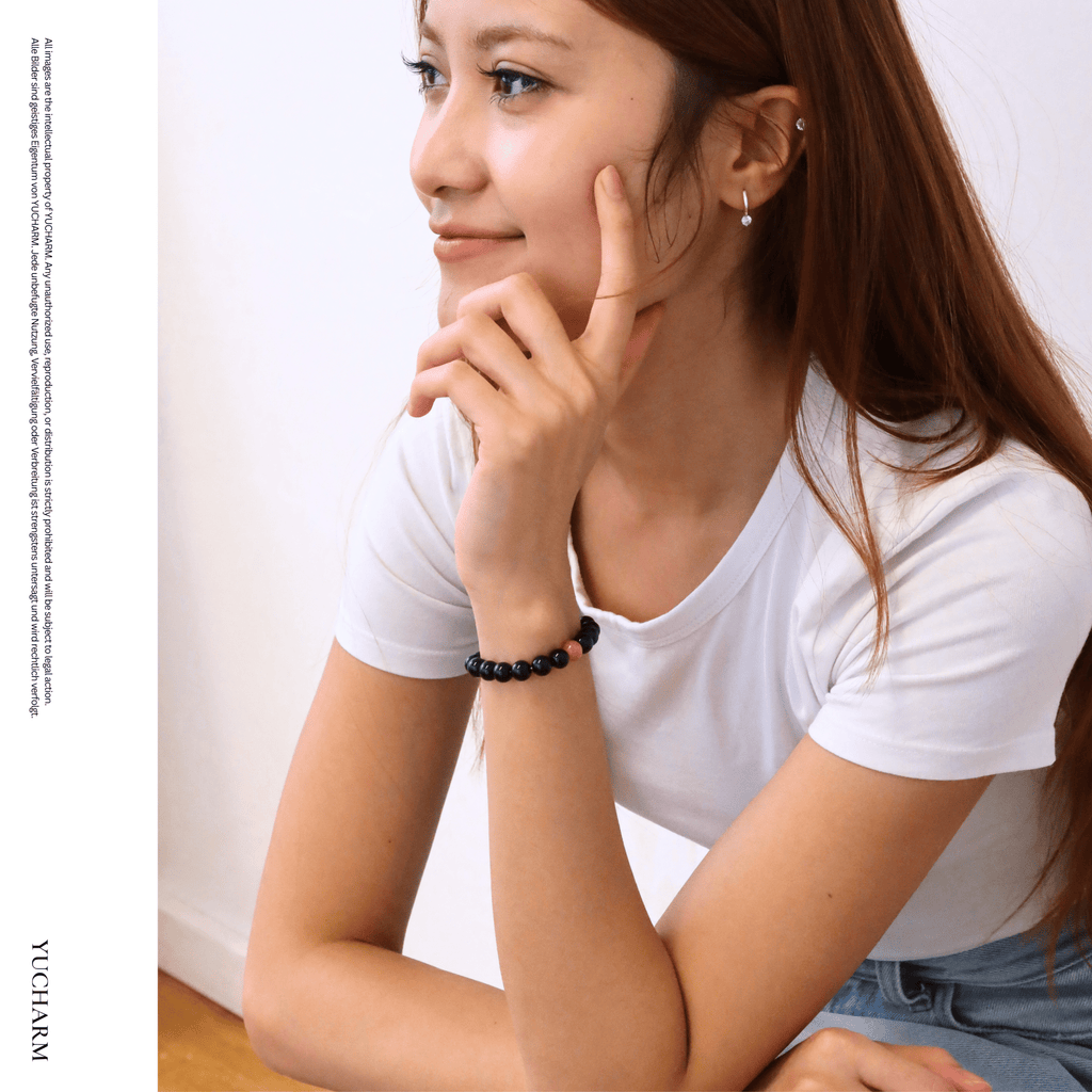 Elegantes Schwarzer Achat und Rhodonit Armband für Damen - stilvoll & kraftvoll - YuCharm