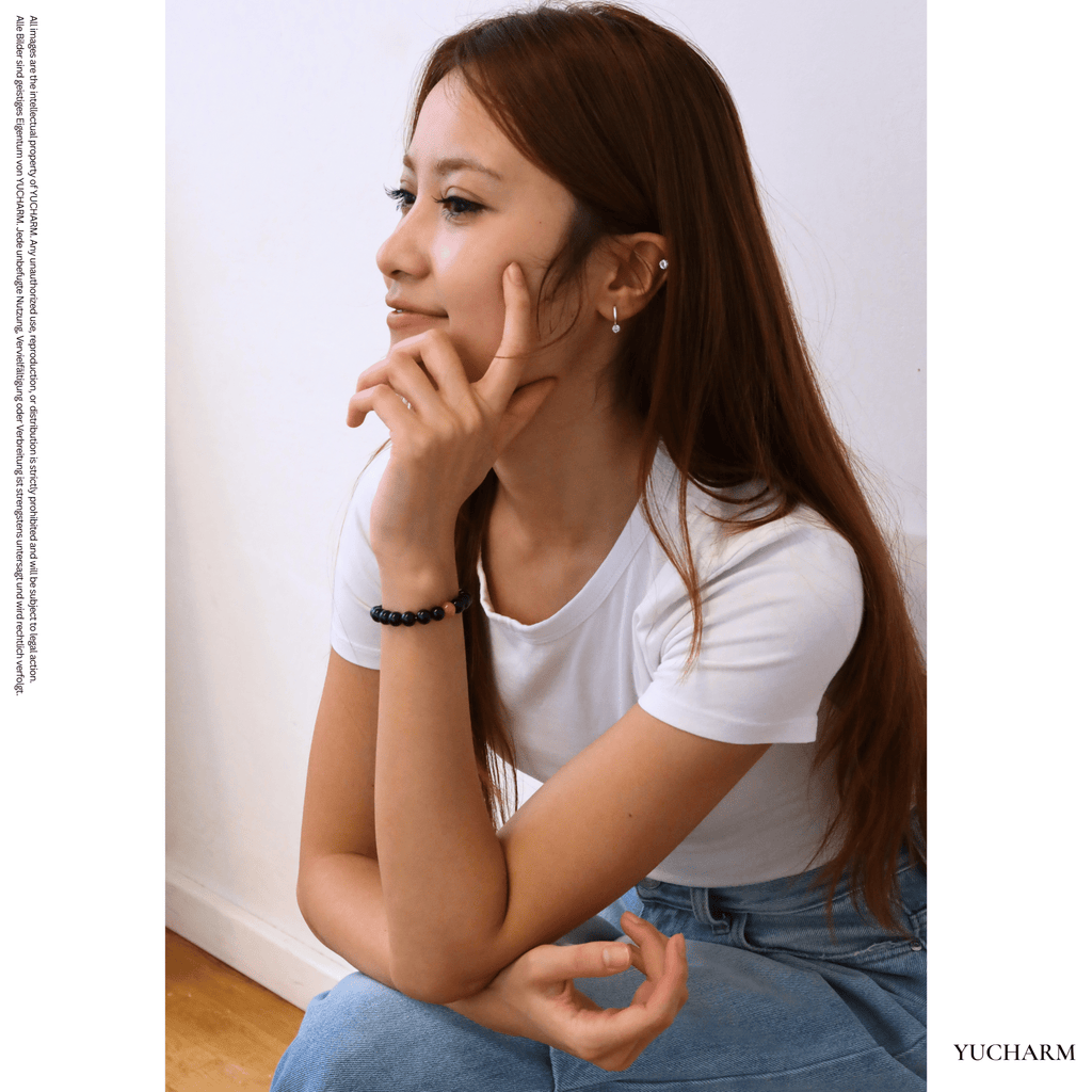 Elegantes Schwarzer Achat und Rhodonit Armband für Damen - stilvoll & kraftvoll - YuCharm