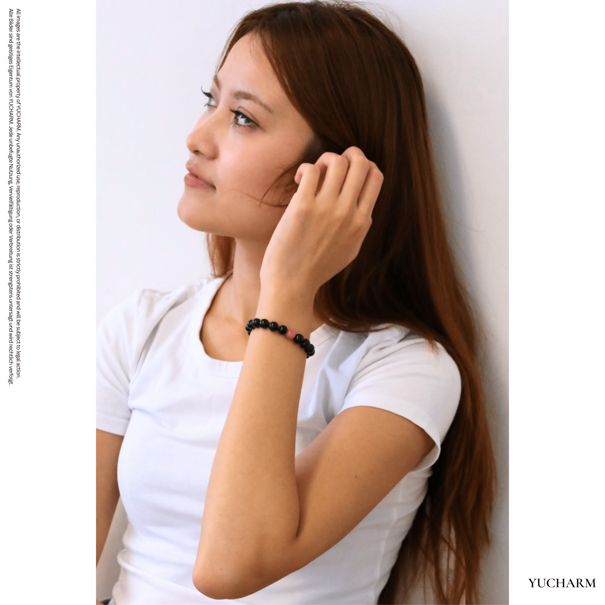 Elegantes Schwarzer Achat und Rhodonit Armband für Damen - stilvoll & kraftvoll - YuCharm