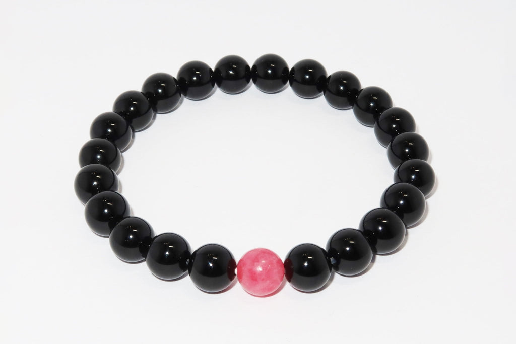 Elegantes Schwarzer Achat und Rhodonit Armband für Damen - stilvoll & kraftvoll - YuCharm