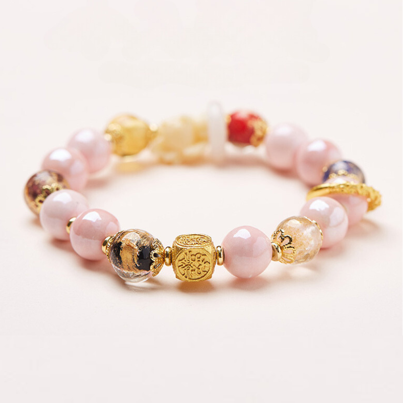 Yongxiang gleichen Stil Peking Asche glasiert Armband rosa Porzellan neunschwänzigen Fuchs Goldfolie Glück Armband beste Freundin Geschenk Großhandel