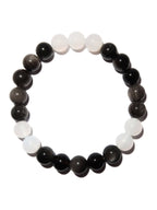 Elegantes Silberobsidian und Weißer Achat Armband für Damen - stilvoll & kraftvoll - YuCharm