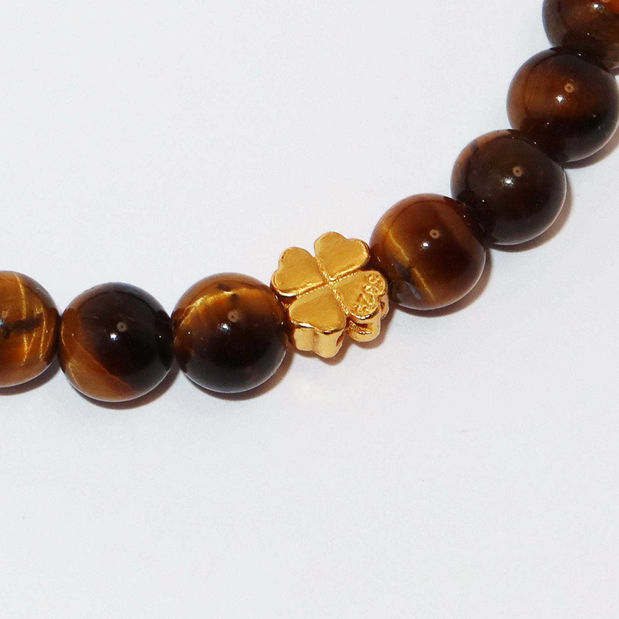 Elegantes Tigerauge und 24K Vergoldetes Silber - Kleeblatt Armband für Damen - stilvoll & kraftvoll - YuCharm