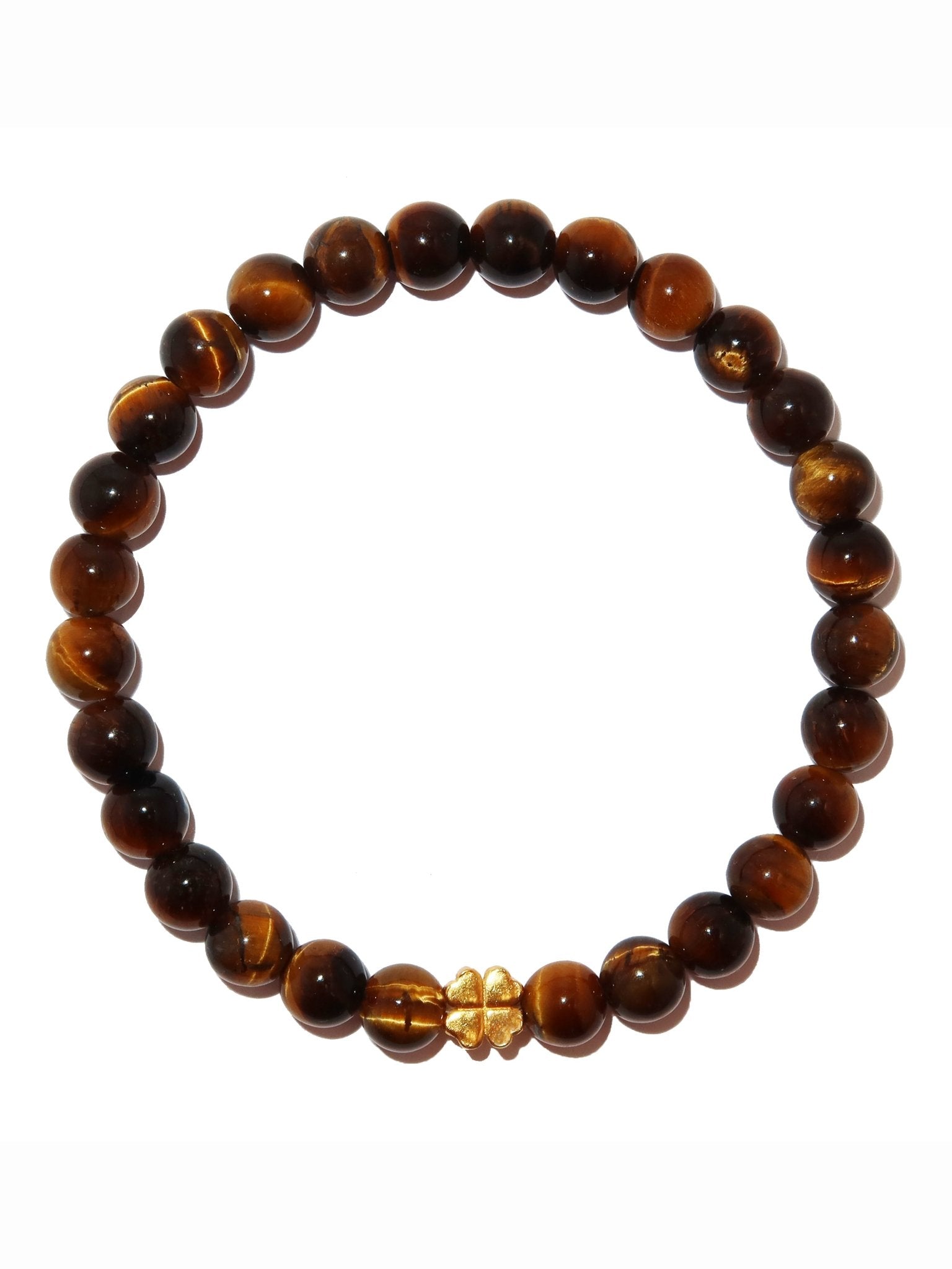 Elegantes Tigerauge und 24K Vergoldetes Silber - Kleeblatt Armband für Damen - stilvoll & kraftvoll - YuCharm