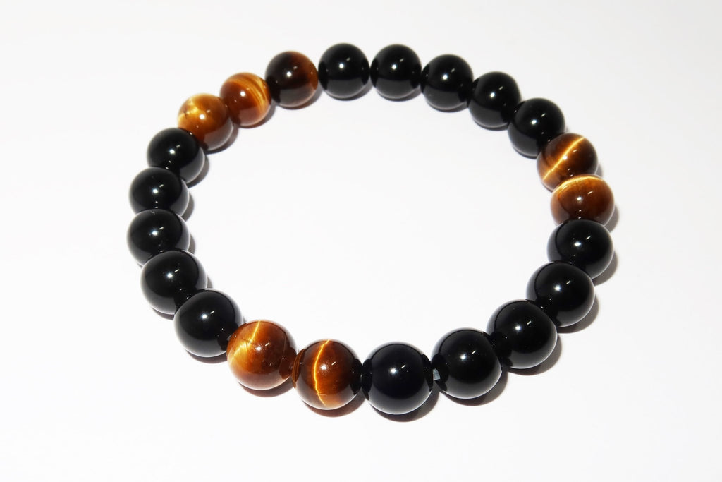 Elegantes Tigerauge und Schwarzer Obsidian Armband für Damen - stilvoll & kraftvoll - YuCharm