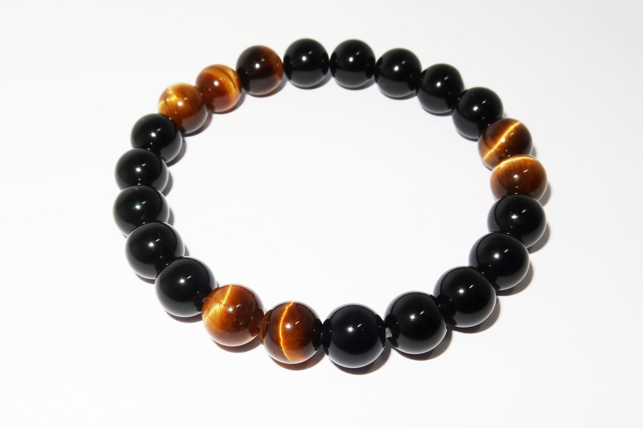 Elegantes Tigerauge und Schwarzer Obsidian Armband für Damen - stilvoll & kraftvoll - YuCharm