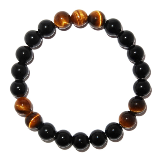 Elegantes Tigerauge und Schwarzer Obsidian Armband für Damen - stilvoll & kraftvoll - YuCharm