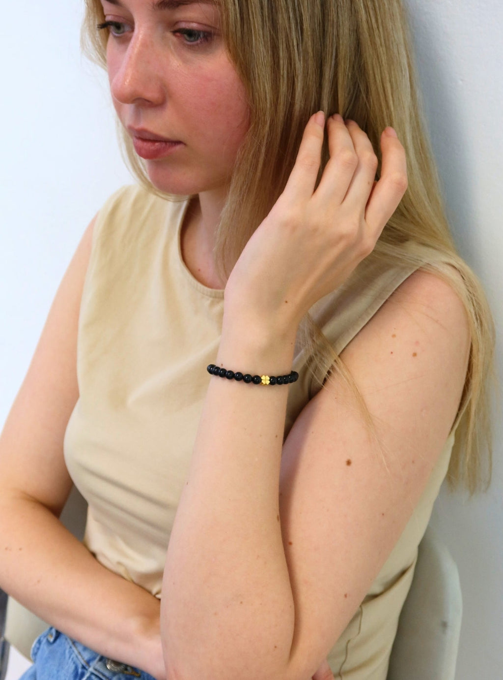 Elegantes Turmalin und 24K Vergoldeter Silber - Kleeblatt Armband für Damen - stilvoll & kraftvoll - YUCHARM