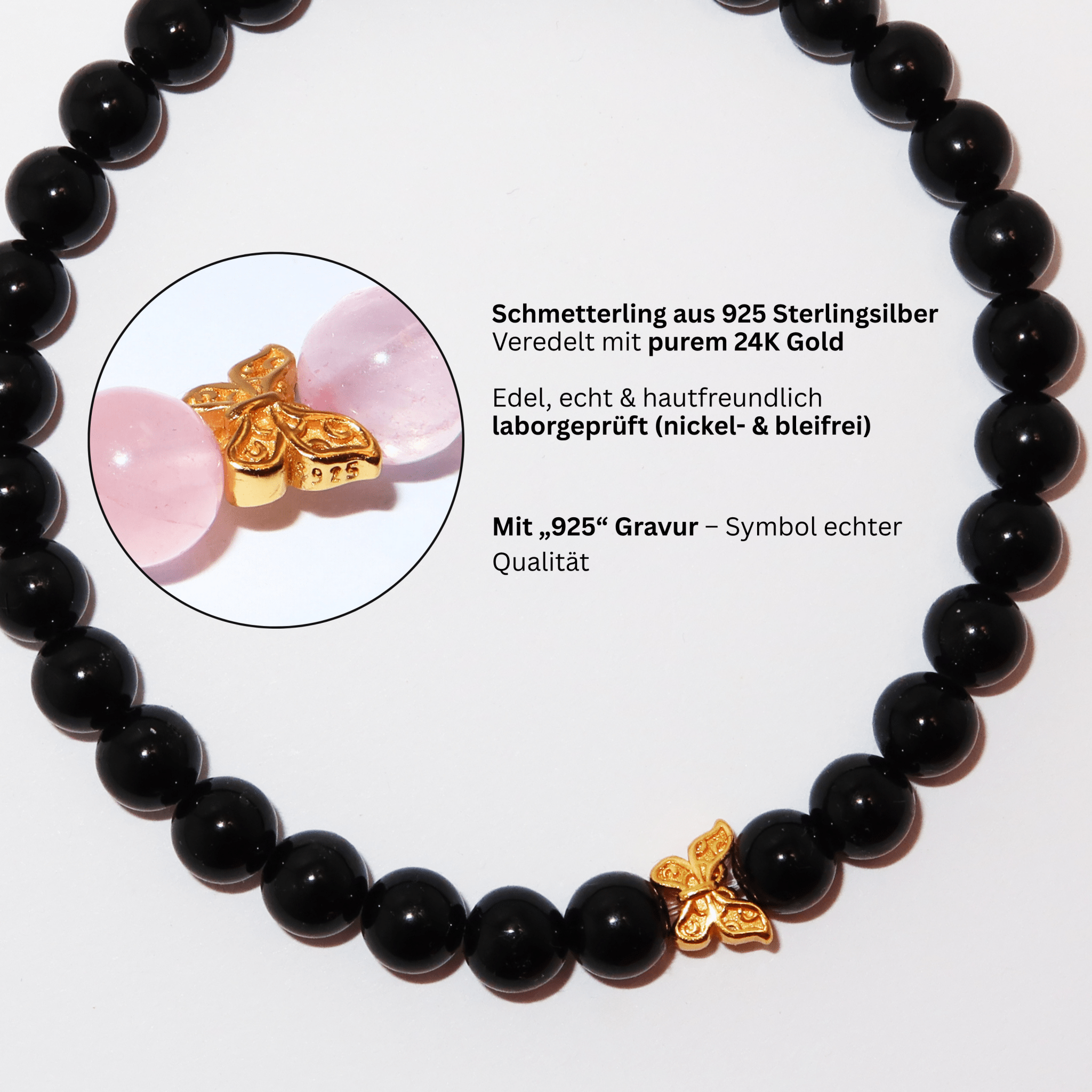 Elegantes Turmalin und 24K Vergoldeter Silber - Schmetterling Armband für Damen - stilvoll & kraftvoll - YuCharm