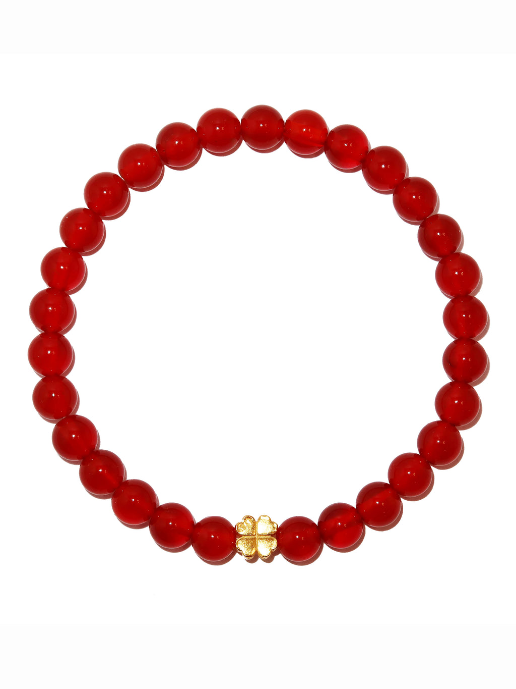 Roter Achat und 24K Vergoldetes Silber-Kleeblatt Armband